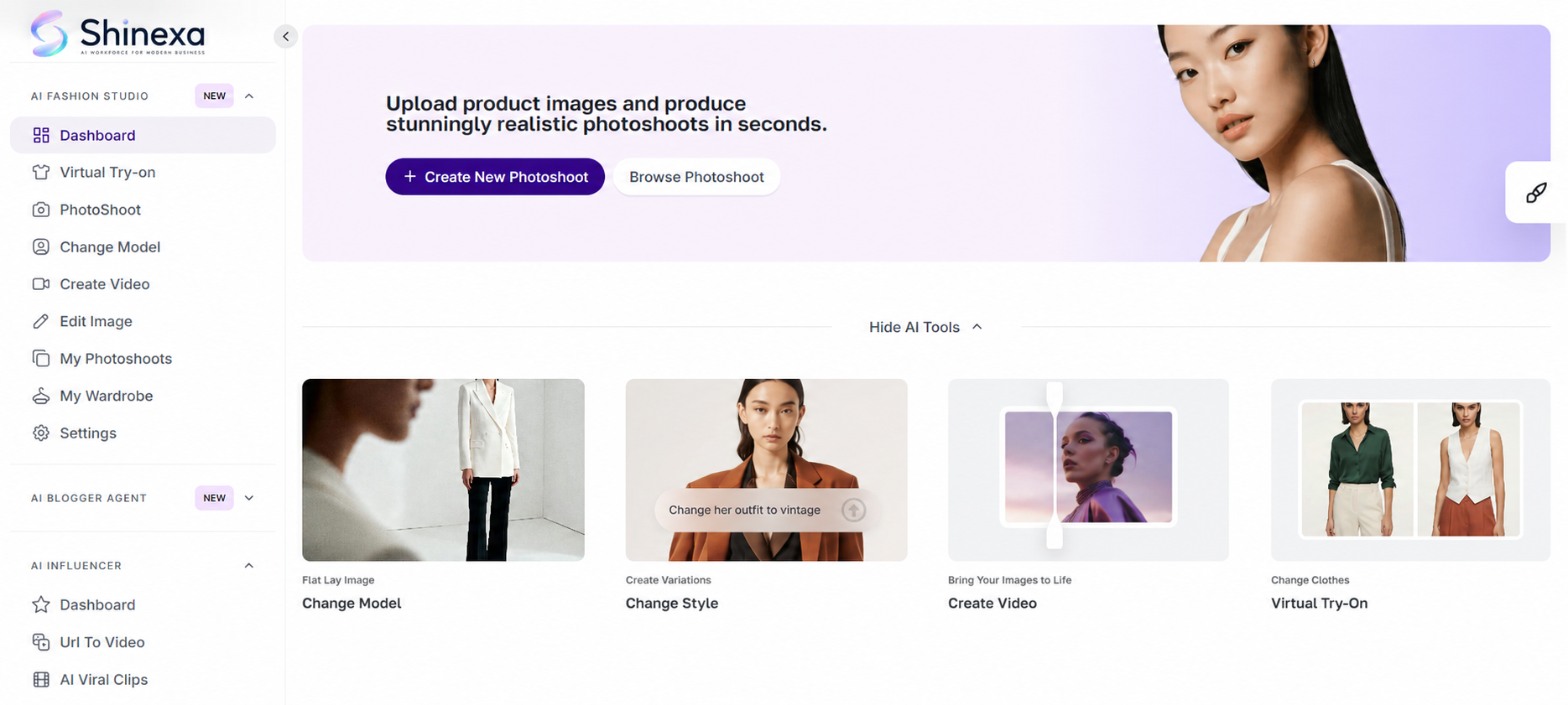 Shinexa AI Fashion Studio interface