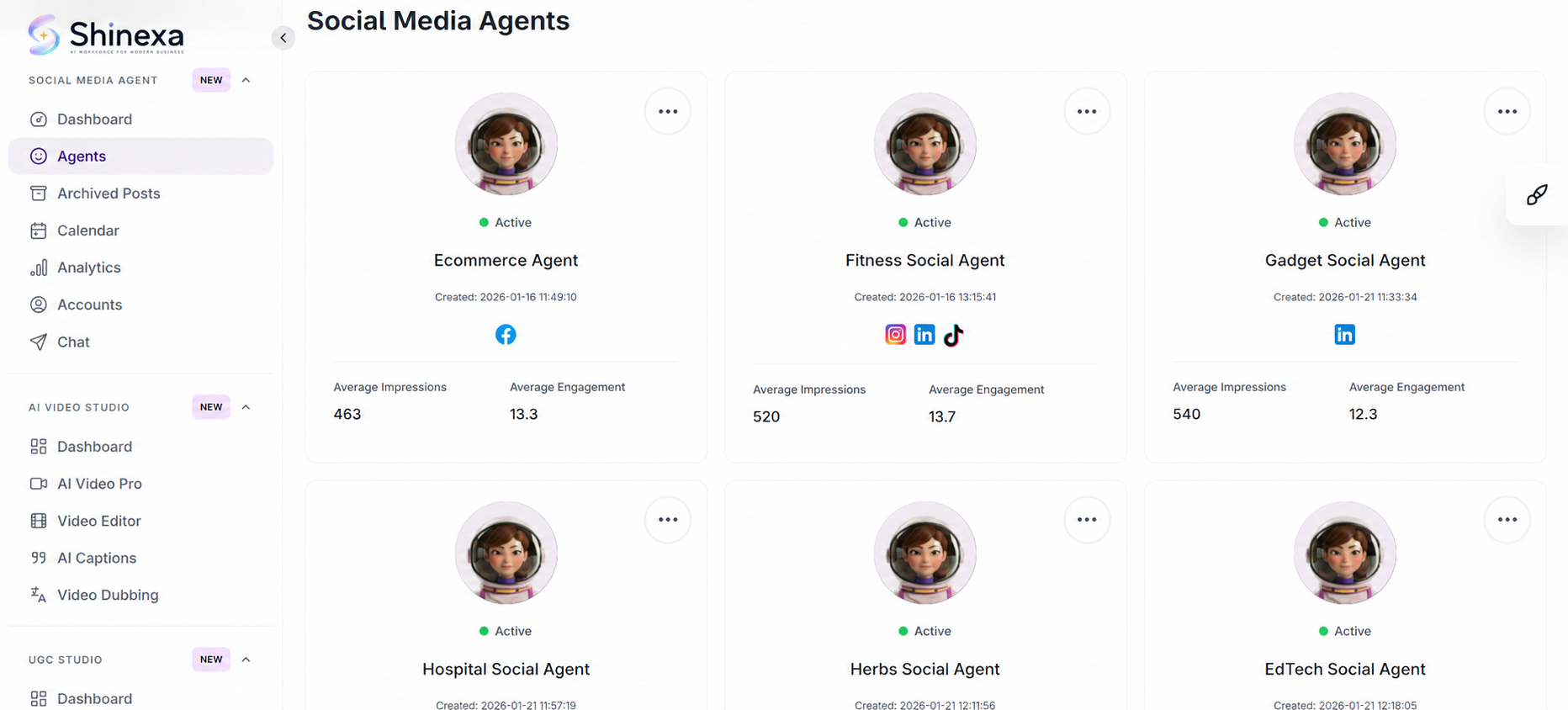 Shinexa Agents interface
