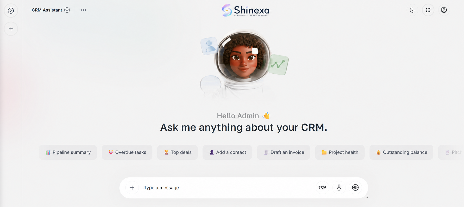 Shinexa CRM Assistant interface