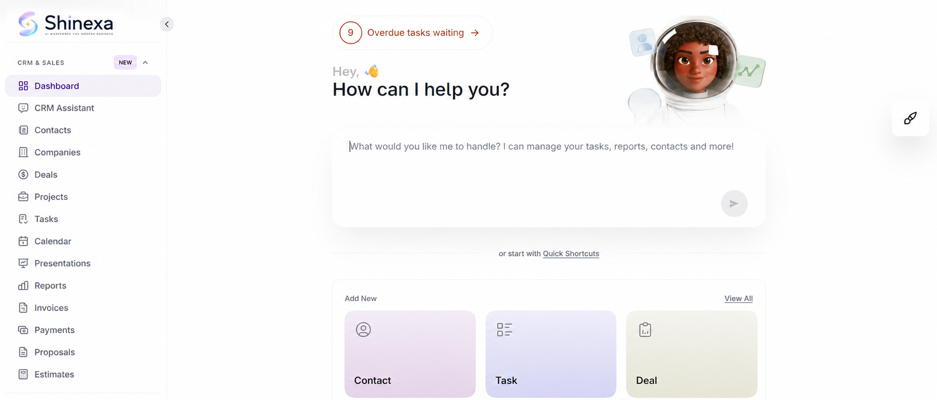 Shinexa CRM Workspace interface